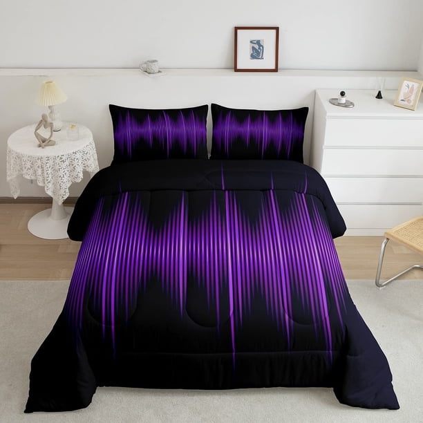 Stripes Kids Comforter Set Twin Size,Purple Gradient Lines juego de cama,Boys