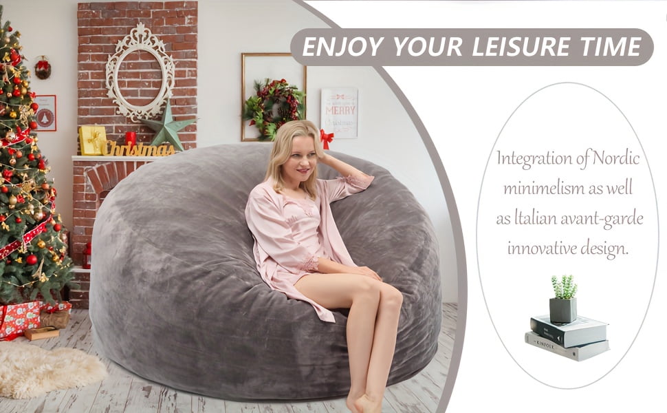 Round, Soft, and Fluffy Bean Bag Chair (Adult Size) — Available in 3-Foot and 4-Foot Sizes. Features Memory Foam Filling and A Removable, Washable Cover. Perfect for The Living Room, Bedroom