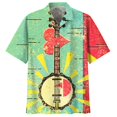 thumbnail image 3 of Camisa hawaiana con estampado 3D de guitarra de banjo para hombre, blusa con botones de instrumento musical, solapa suelta, manga corta, hawaiana, 3 of 4