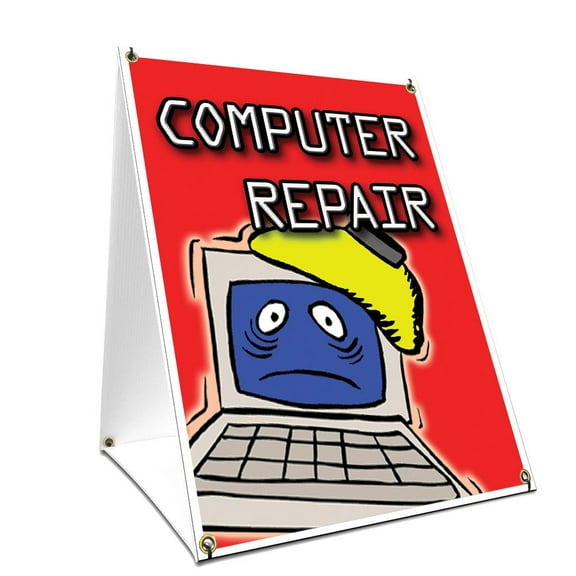 A-frame Sidewalk Computer Repair Sign With Graphics On Each Side | 24" X 36" Print Size