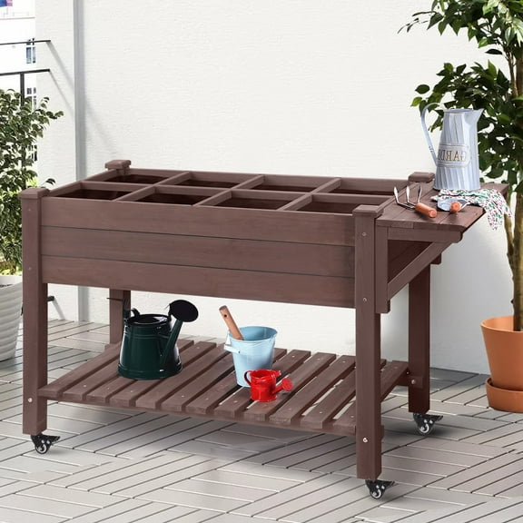 MEDEHOO Raised Garden Bed 52.7x22x30in Outdoor Gardening Elevated Wood Plant Boxes Liner Included