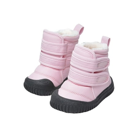 

Difumos Unisex Breathable Plush Lined Snow Boot Non-Slip Flat Warm Shoes School Hook And Loop Pink 5C