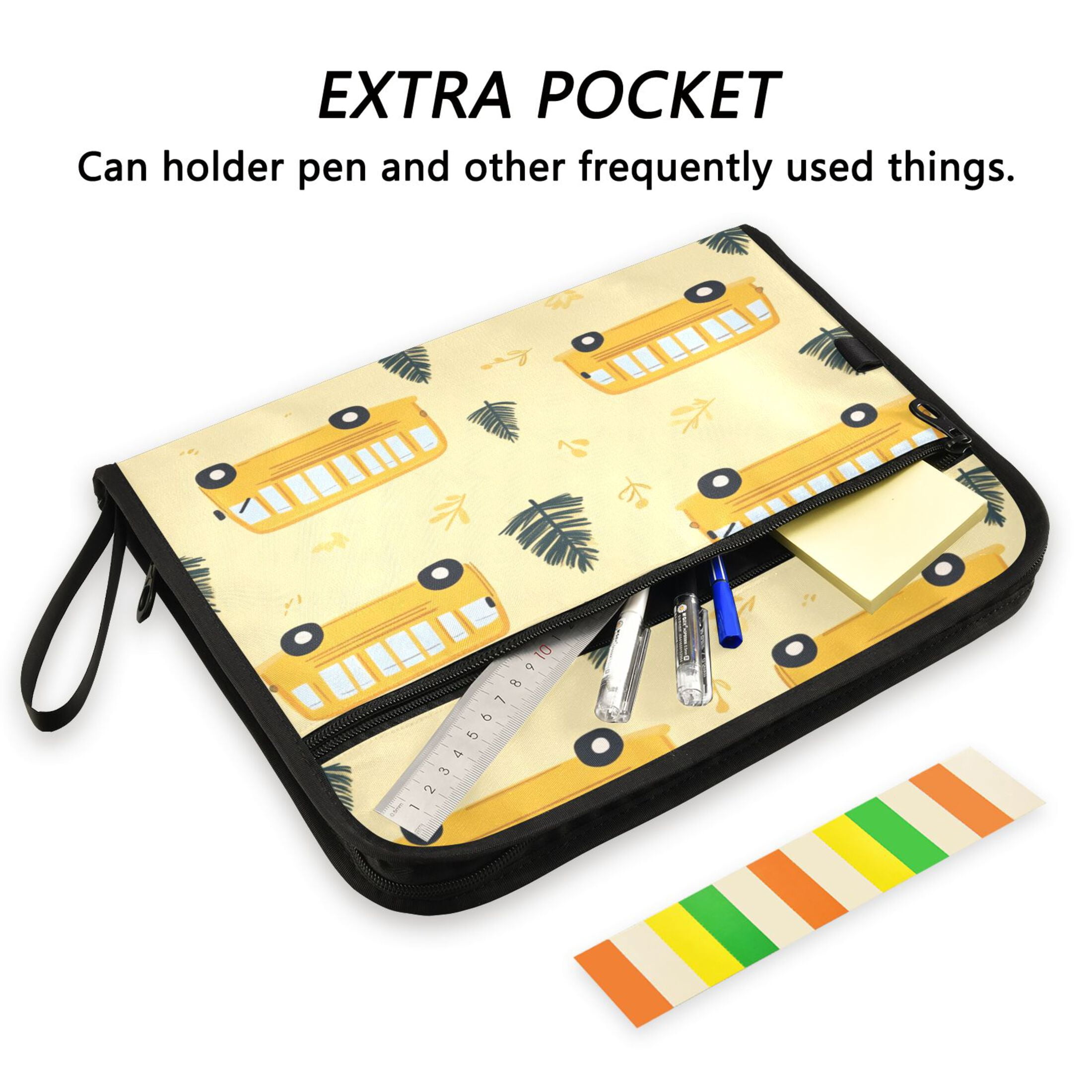 WOBOGO Yellow Kindergarten School Bus Pattern Expanding File Folder Letter Size Accordion Filing Organizer 13 Pocket Separate Organ Pocket