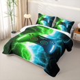 thumbnail image 3 of meiyoeat Neon Lightning Gamer Twin Quilt Set for Teens Boys, Electric Green Blue Gaming Twin Coverlet Set, 2 Pieces 1 Bedspread and 1 Pillowcase, 3 of 7