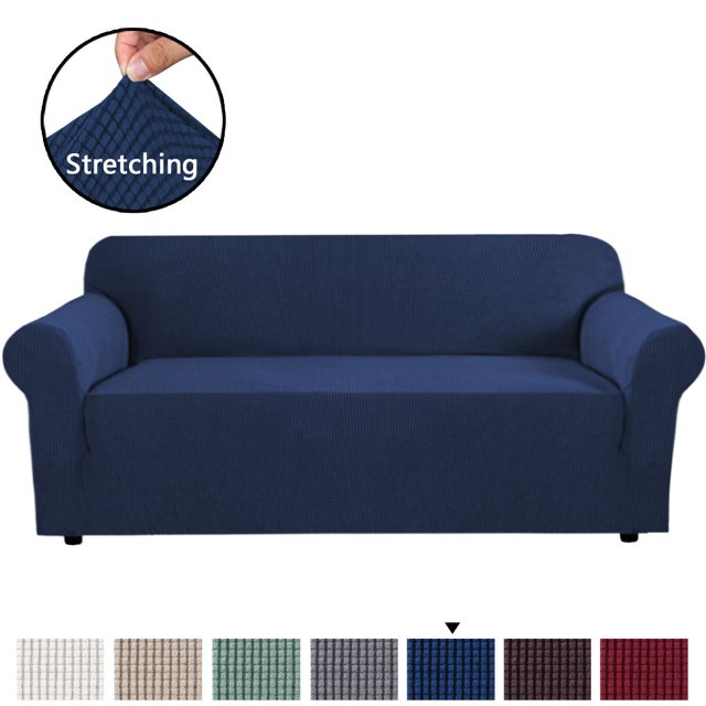 H.VERSAILTEX 1-Piece Jacquard Spandex XL Sofa Stretch Slipcover, Navy