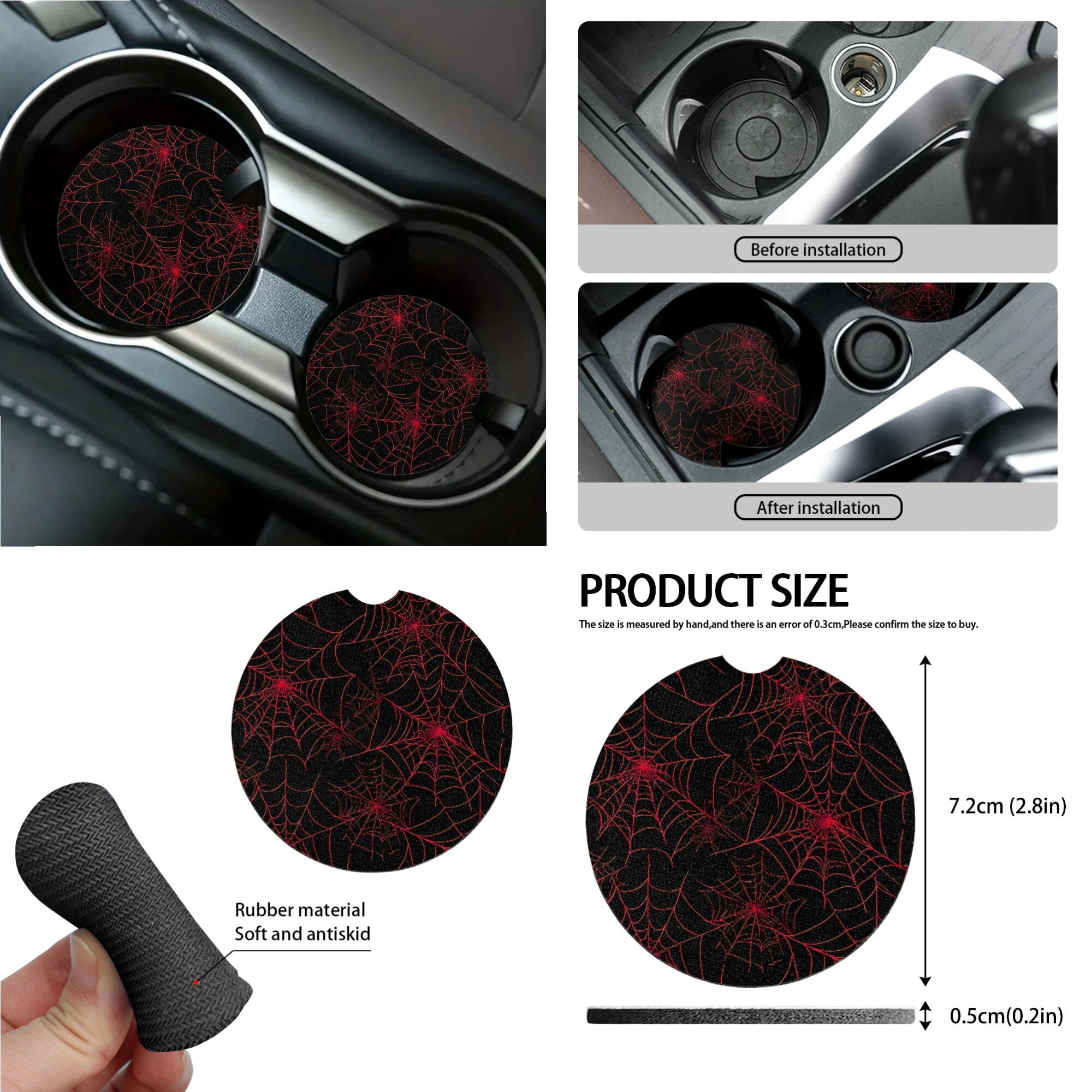 LedBack Spider Web Print Car Seat Cover Set for Men Decorative High Back Bucket Seat Cover with Safety Belt Pads Car Air Vent Storage Pouch Rear View Mirror Protector Universal Fit