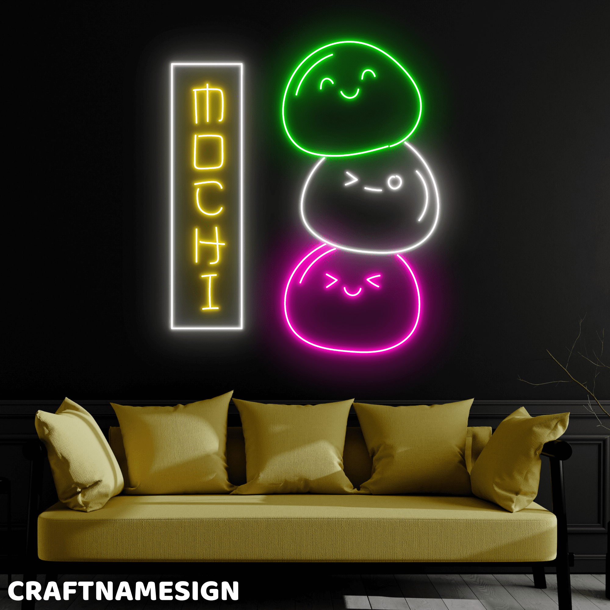 Craftnamesign Mochi Neon Sign, Japanese Restaurant Wall Decor, Open Store Wall Art