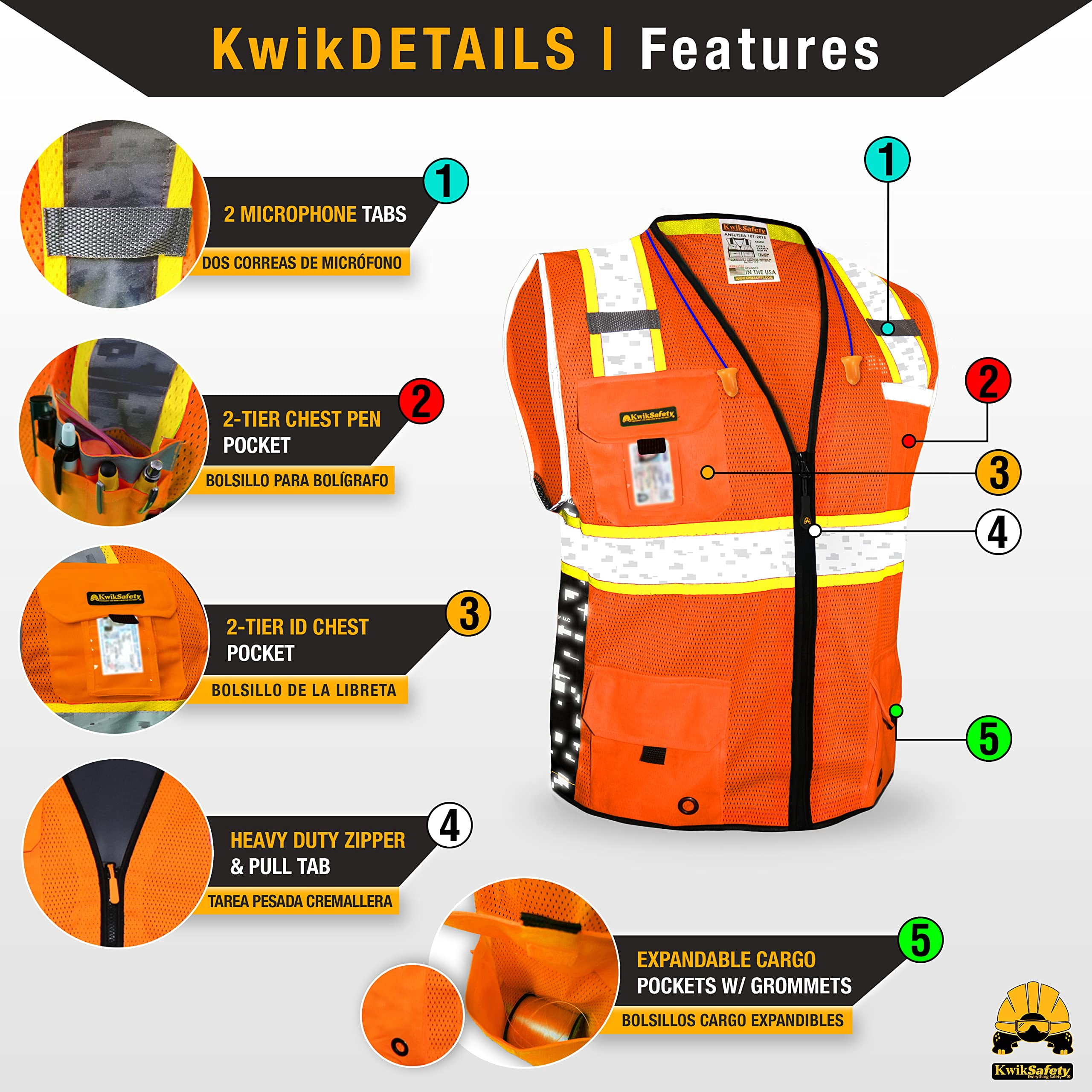 KwikSafety (Charlotte, NC) BIG KAHUNA DIGITAL Safety Vest (LIMITED EDITION) ANSI Class 2 OSHA Reflective High Visibility Heavy Duty Surveyor Construction Mesh Vis Zipper Men Work | Orange Extra Large