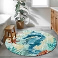 thumbnail image 4 of Round Area Rug 3.3 Ft, Sea Seahorse Coastal Washable Non-Slip Circle Carpet for Living Room/Bedroom, Turquoise Nautical Summer Coral Vintage Low-Profile Small Kitchen Mats Collection Rugs for Indoor, 4 of 7