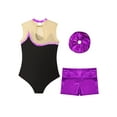 thumbnail image 4 of Doomiva Kids Girls 3 Pcs Skating Dance Costume Ballet Gymnastic Workout Outfit Purple 14, 4 of 7