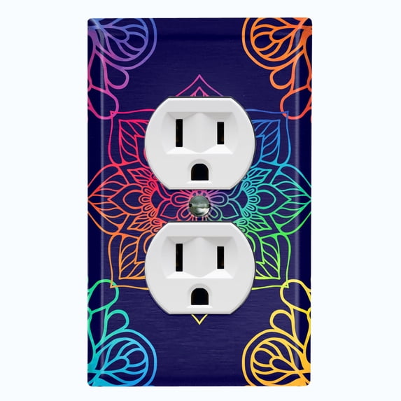 Metal Light Switch Plate Cover Rainbow Mandala Flower Tile Pattern Black MDL103