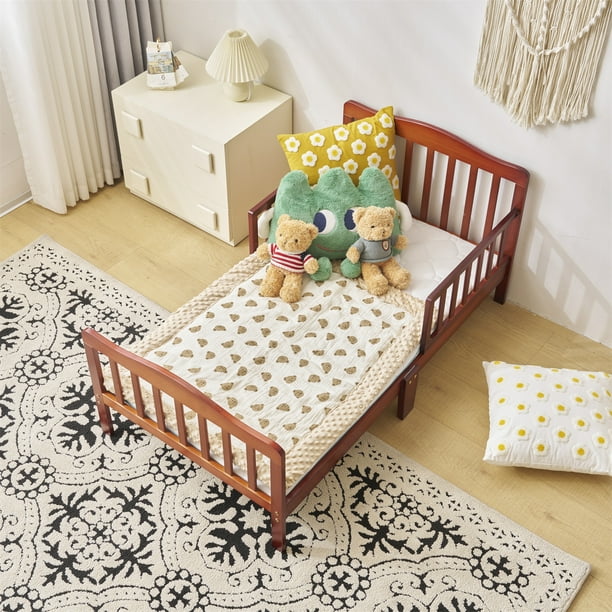 Ktaxon Baby Toddler Bed Solid Wood Bedroom Furniture with Safety