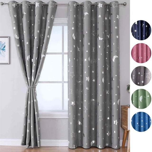CUH Moon Stars Printed Grommet Blackout Curtains Panels Eyelet Kids ...