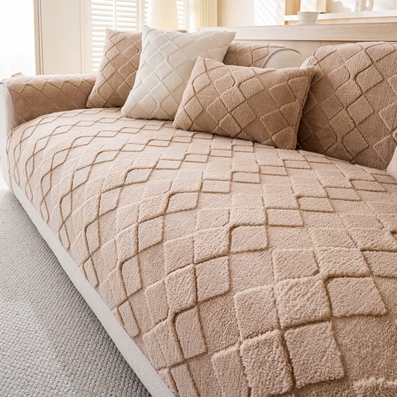 XmhyTop-A Couch Cover 70x70cm, Plush Furniture Protector Sofa Blanket, 1-Piece Soft Fluffy Slipcover for Living Room Sectional,Light Brown