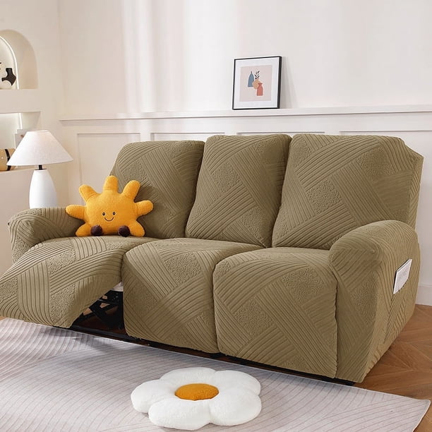 Nvzi Funda de sofá elástica de poliéster jacquard, funda de sillón reclinable para sala de estar, fácil de instalar, lavable, protector de sofá de 3 plazas (caqui)