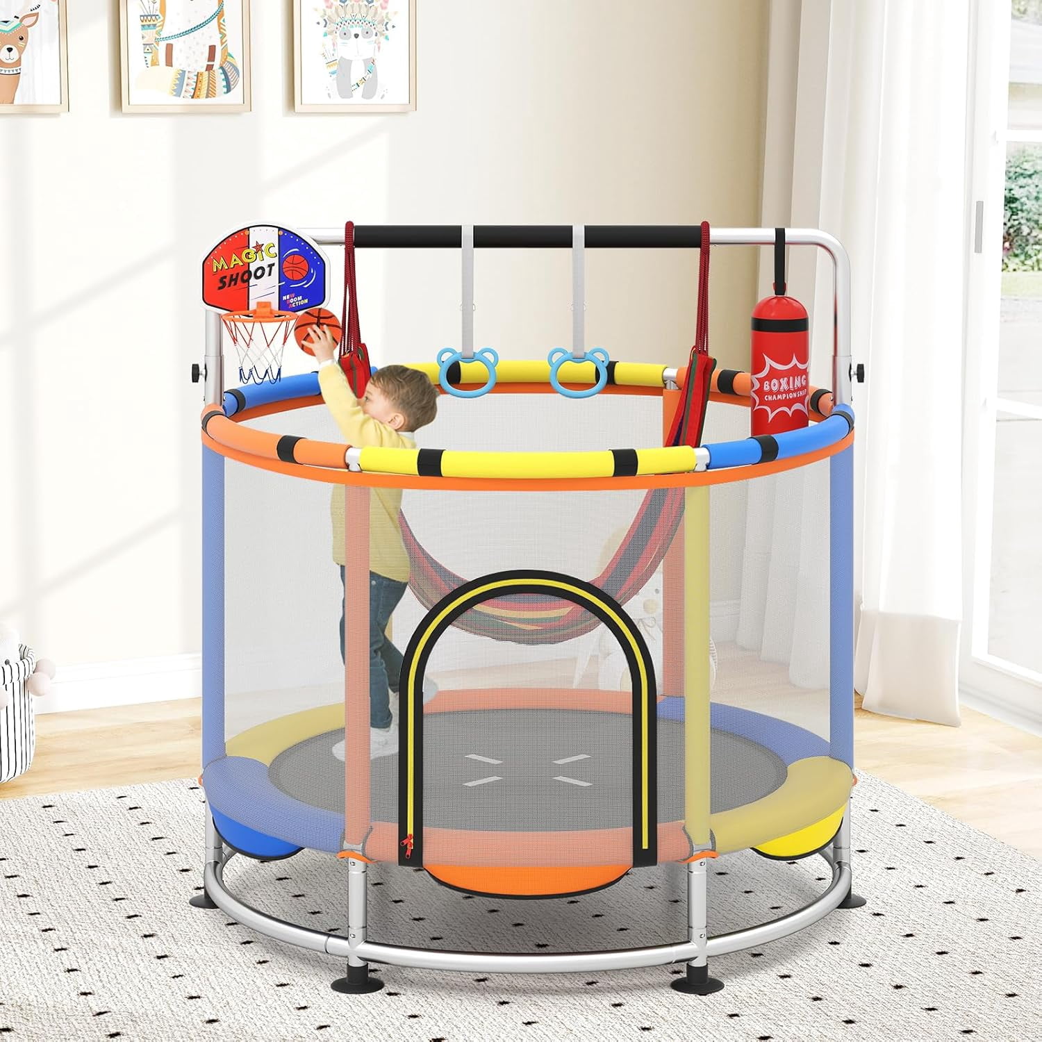 OLAKIDS 55" Trampoline for Kids Enclosure Net Heavy Duty for Boys Girls Outdoor Indoor