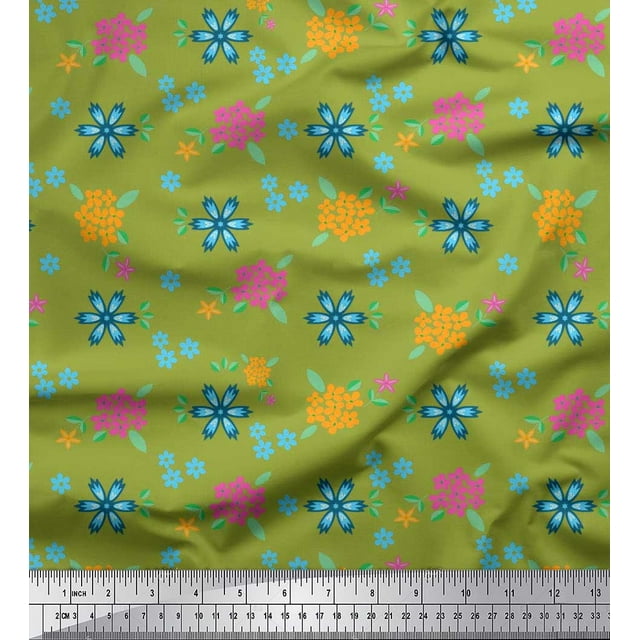 Soimoi Poly Georgette Fabric Leaves & Wild Flower Floral Decor Fabric Printed Yard 52 Inch Wide