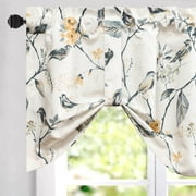 52"x18" Tie-up Valances for Small Window, Bird Printed Window Treatment for Kitchen, Rod Pocket, 1 Panel, Gray