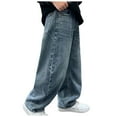 thumbnail image 3 of Boys Baggy Jeans Kids Casual Straight Leg Loose Fit Denim Pants with Pockets 5-14 Years Toddler Cargo Denim Pants Elastic Waist Boy Pants, 3 of 9