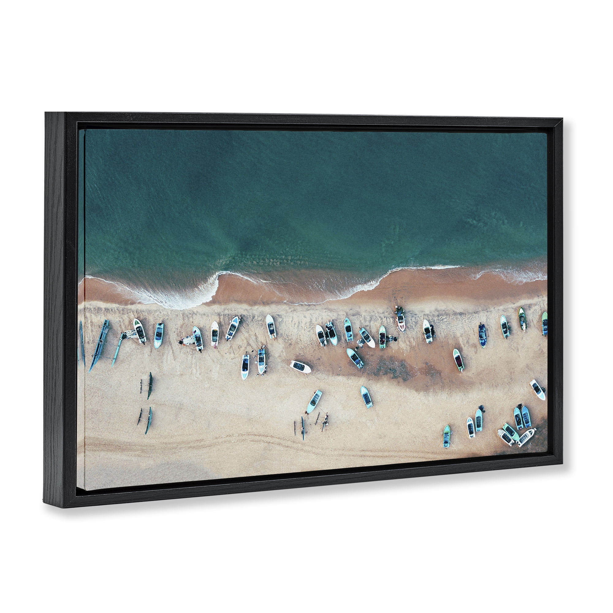 Stupell Industries Aerial Boats on Shore Nautical & Beach Photography Black Floater Framed Canvas Art Print Wall Art, 25 x 17