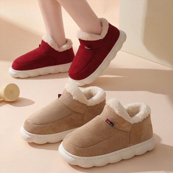 HEWUQI Suede Bootie Slippers for Women Men Plush Cute Non Slip Winter Slides Ankle Boots Comfortable House Cloud Shoes Navy Size 8