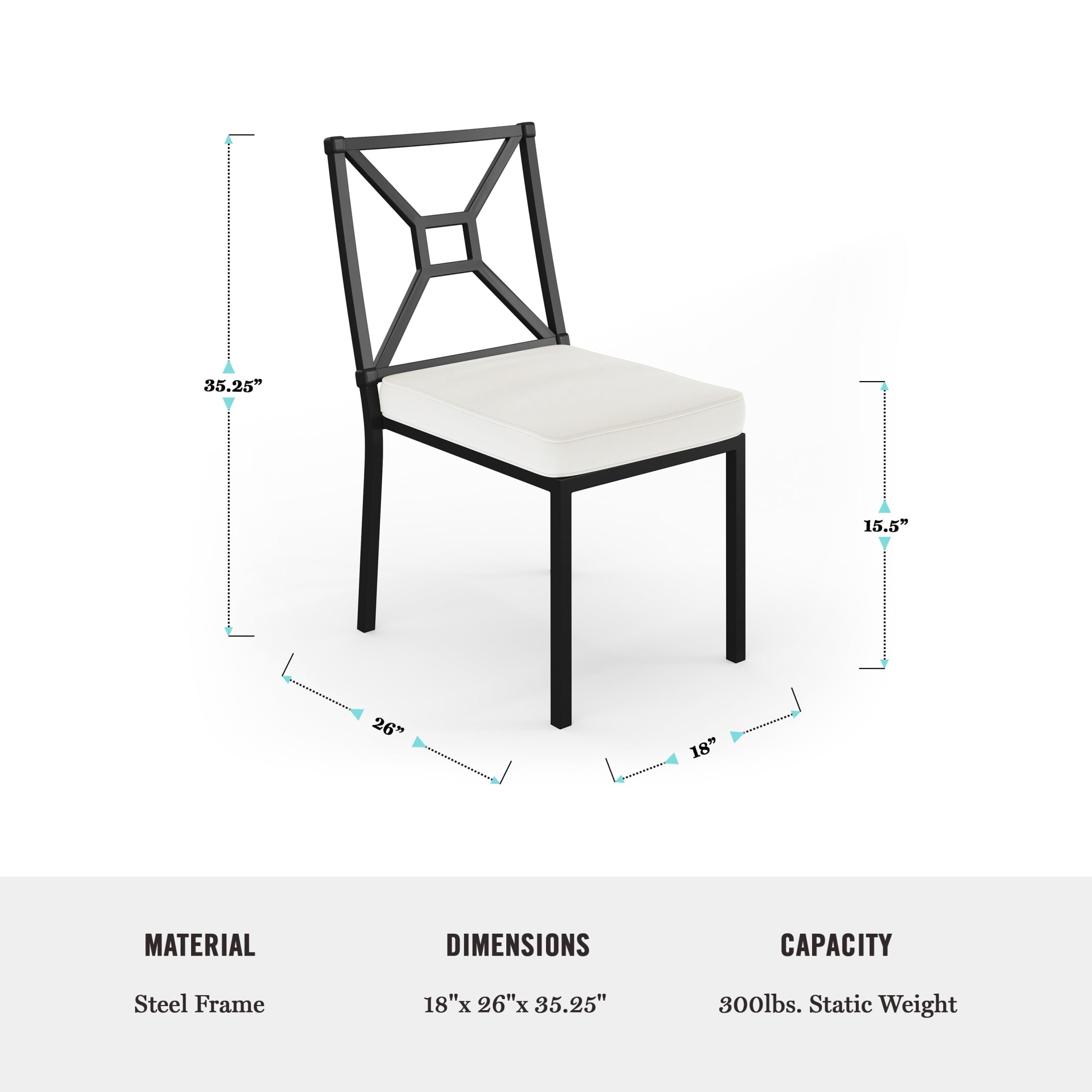 Martha Stewart Indoor-Outdoor Stackable Patio Side Dining Chair with Steel Frame in Black with Cream All-Weather Cushion