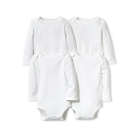 Little Star Organic White Long Sleeve Bodysuits, 4pk (Baby Boys or Baby Girls, Unisex)