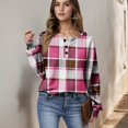 thumbnail image 5 of Women's Casual Shirts Long Sleeve Tops Button Up V Neck Loose Knit Fall Favorites For Women with Large Plaid Print Waffle Henley Shirt, Autumn Winter Fashion Comfortable Blouse,Hot Pink,S, 5 of 7