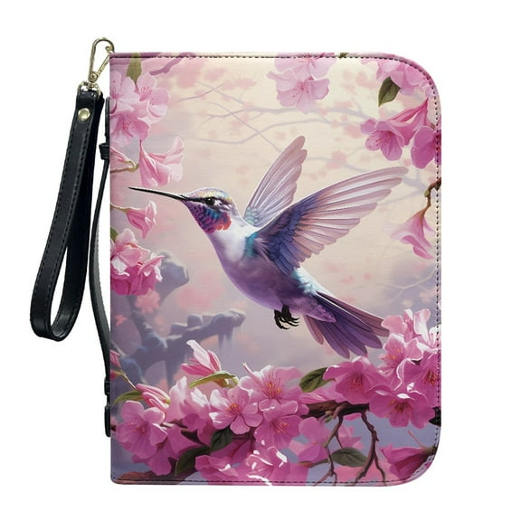 Kuiaobaty Hummingbird Cherry Blossom Print Bible Covers for Women Men Bible Case PU Leather Bible Bag Bible Accessories with Handle Christian Gifts Lightweight Bible with Wristlet Strap, 2XL