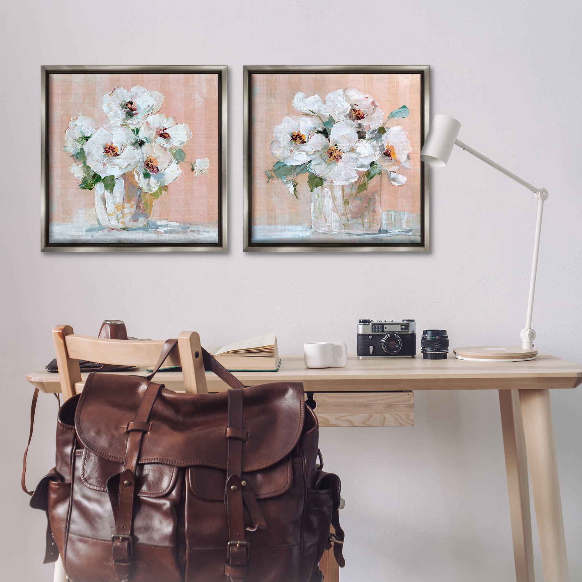 Stupell Industries Abstract Floral Vase Plants & Flowers Painting Gray Floater Framed Canvas Art Print Wall Art, 25 x 25, Set of 2