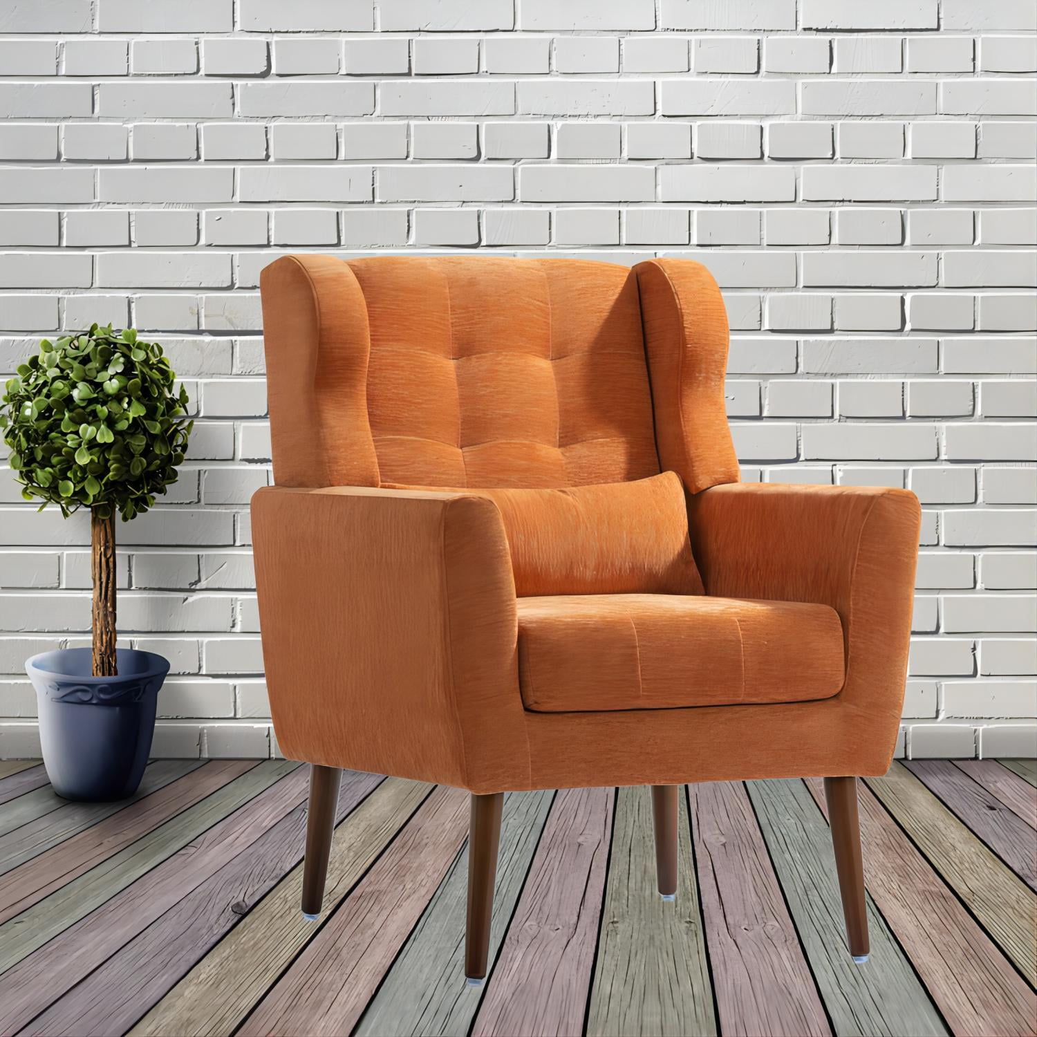 DEALTOPS Upholstered Accent Chair Modern Armchair with Chenille Fabric Lounge for Bedroom-Orange