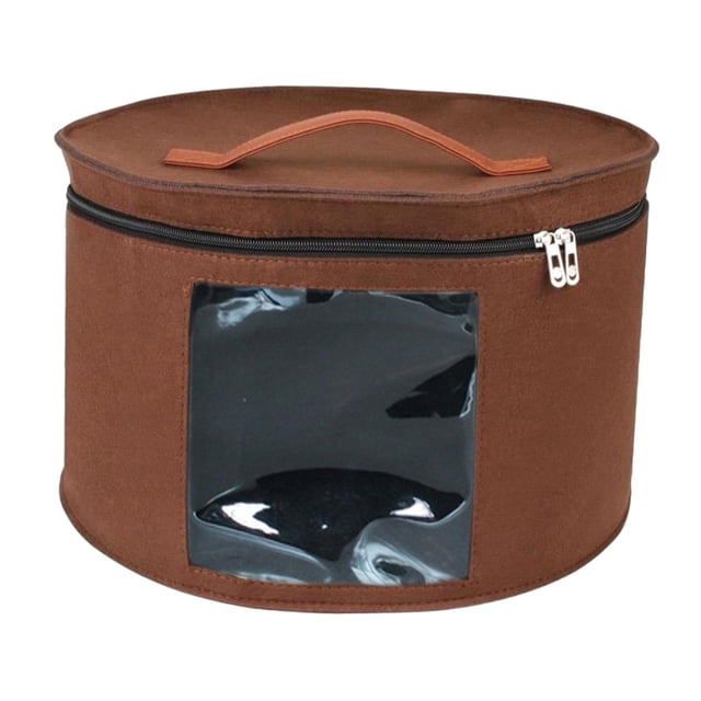 Caja para guardar sombreros, organizador de sombreros, para mujeres y hombres, para viajes, con tapas redondas. Marrón 43x26cm