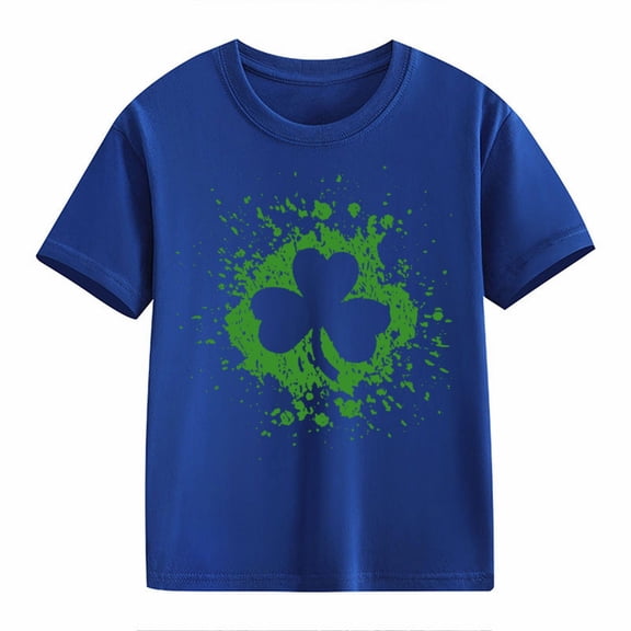 XIMIN Edgy Splatter Clover Kids' Girls Boys Short-Sleeve Crew Neck T-Shirt - Distressed Green Graphic, Soft St. Patrick's Day Lucky Charm Top