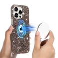 thumbnail image 2 of For iPhone 13 Pro Max Magnetic Phone Case,[Electroplated Frame Design] [Luxury Bling Glitter Sequin] [Skeletonized Logo] Shockproof Anti-fall Rugged Sparkle Diamond Phone Case,Coffee, 2 of 9