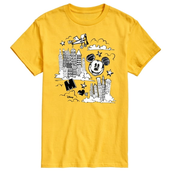 Disney - Mickey Mouse - Skyscraper, Airplanes, & Clouds Sketch - Men's Short Sleeve Graphic T-Shirt
