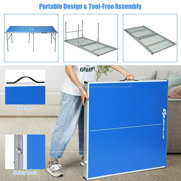 Goplus 6’x3’ Portable Tennis Ping Pong Folding Table w/Accessories Indoor Outdoor Game