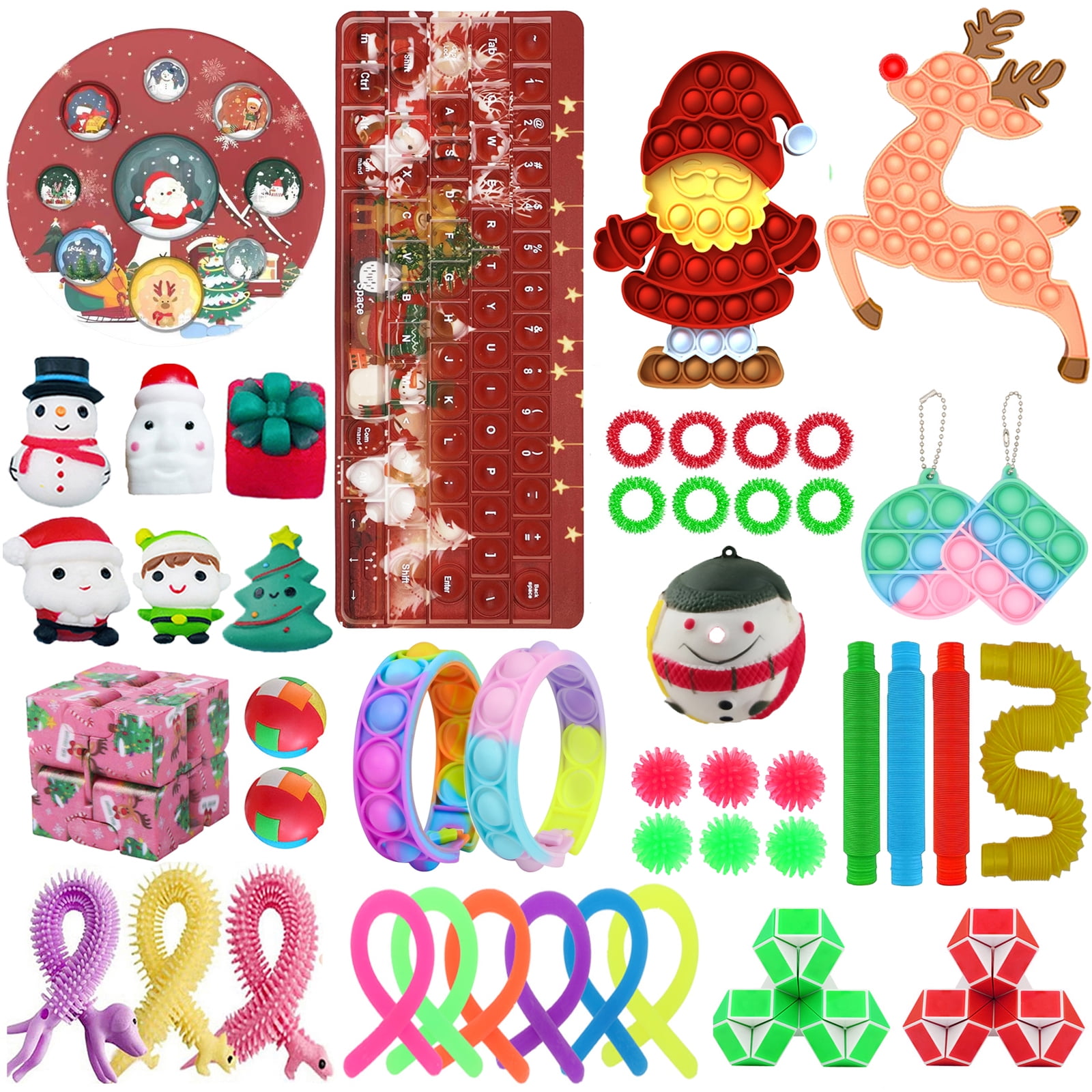 Xmas Fidget Pack-2 Auciho Fidget Toys Pack for Christmas Xmas Sensory Fidget Pack with Santa Claus Pop Stress Relief Toys Set for Kids