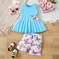 thumbnail image 6 of OSOLU Children Girls Outfits Summer Cute Print Sleeveless Dress with Shorts Casual Outdoor Activities Classic Travel Clothing Sets, 6 of 9