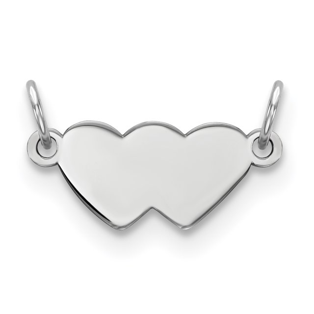 SS Rh-plt Engraveable Double Heart Polished Front/Satin Back Plate QM486/35 (11mm x 20mm)