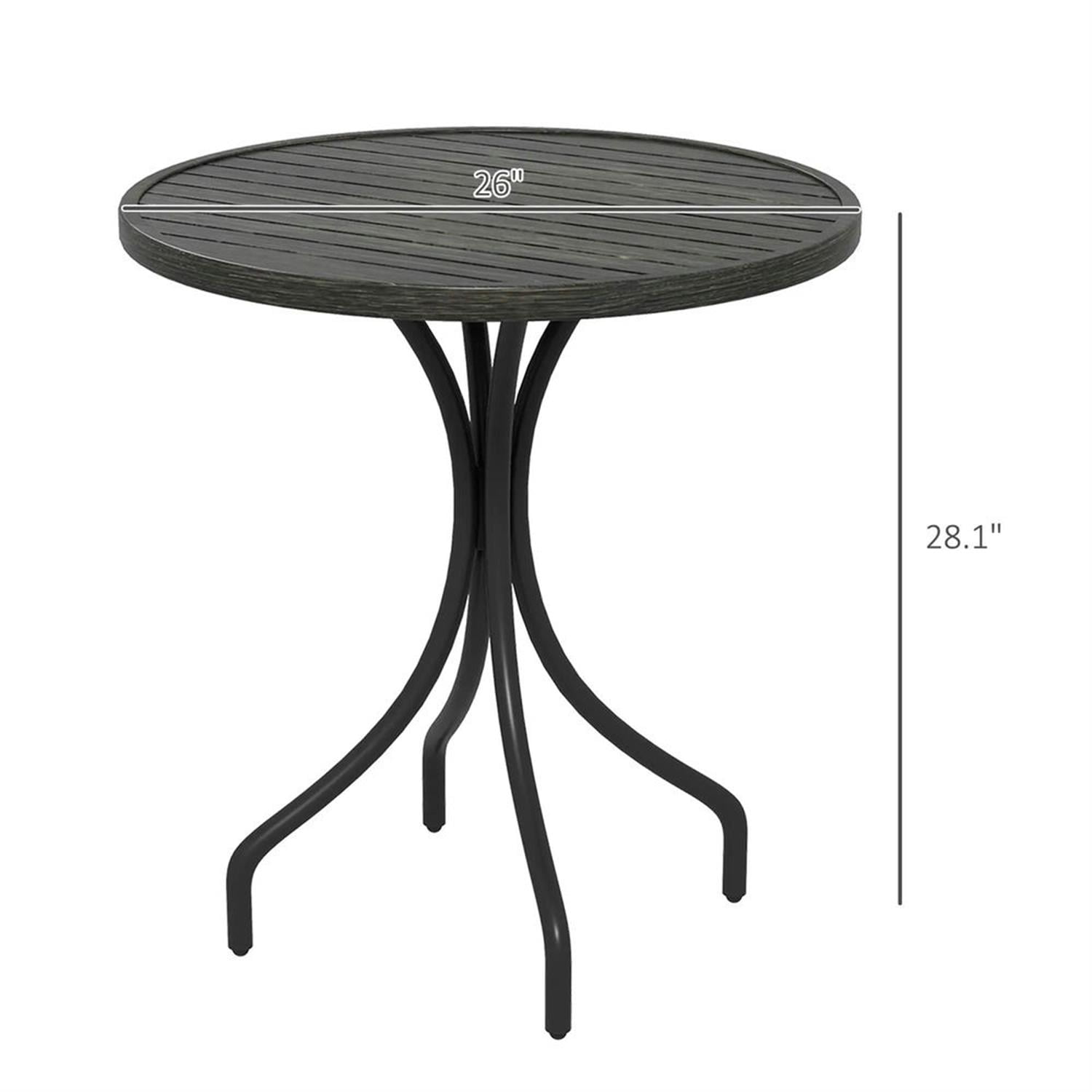 Demi Bonn 26" Round Outdoor Side Table, Steel Frame Slat Top, Garden Backyard for Outdoor Dining, Gray