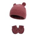 thumbnail image 1 of Lindos gorros para bebé con orejeras, manoplas cálidas que no rayan, regalo para niños y niñas de 0 a 6 meses, color fucsia, 1 of 5