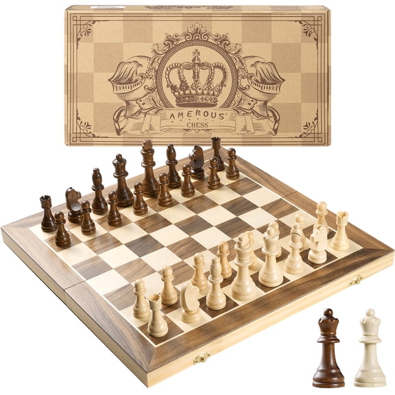 Amerous Magnetic Wooden Chess Set, 15 inches