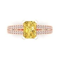 2.45 ct Emerald Cut Simulated Yellow Diamond Solitaire with Simulated Diamond Accents 18K Rose Gold Womens Engagement Ring