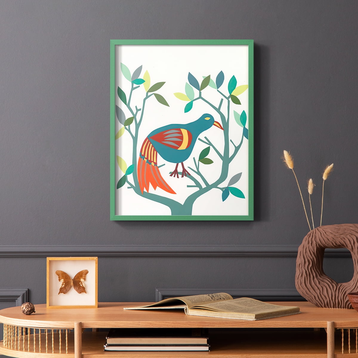 Whitty Bird II Framed Print in Green Solid Wood 11 x 14 Framed Print
