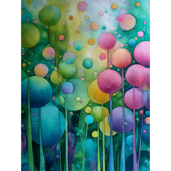 Abstract Watercolor Botanical Circles Canvas Print, Suitable for Living Room, Bedroom, Office, Entryway Decor