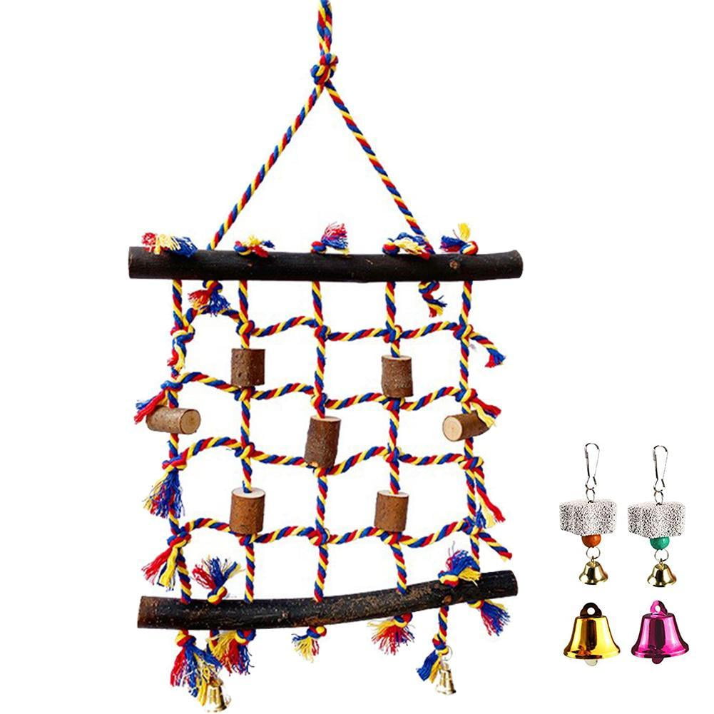 Naturals Large Rope Ladder Bird Toy Pet Ladder Bird Toys with Leather Log Stair for Climbing Swing Crawling Parrots Ladder Toy 