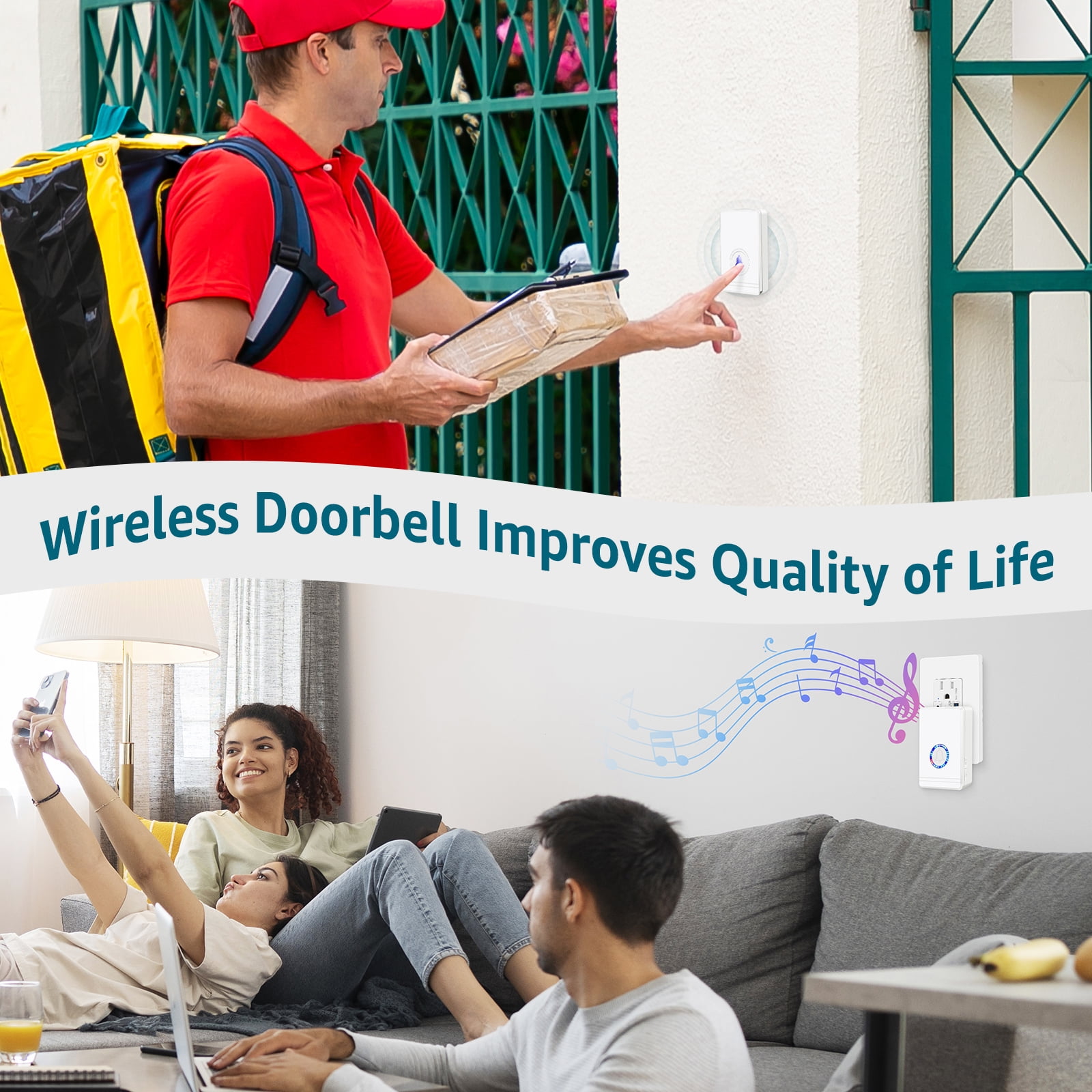 Greencycle Door Bell Ringer Wireless,Wireless Doorbells for Home,Doorbell Wireless,48 Ringtones,433M Hz Ultra Long Range Transmission,IP66 Waterproof,Suitable for Home, Classroom, Store,1PK