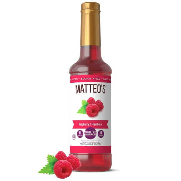 Matteo's Sirop Aromatisant Sans Sucre pour Café, Framboise, Délicieux Sirop de Café, 0 Calories, 0 Sucre, Compatible Keto (750mL, Bouteille Unique)