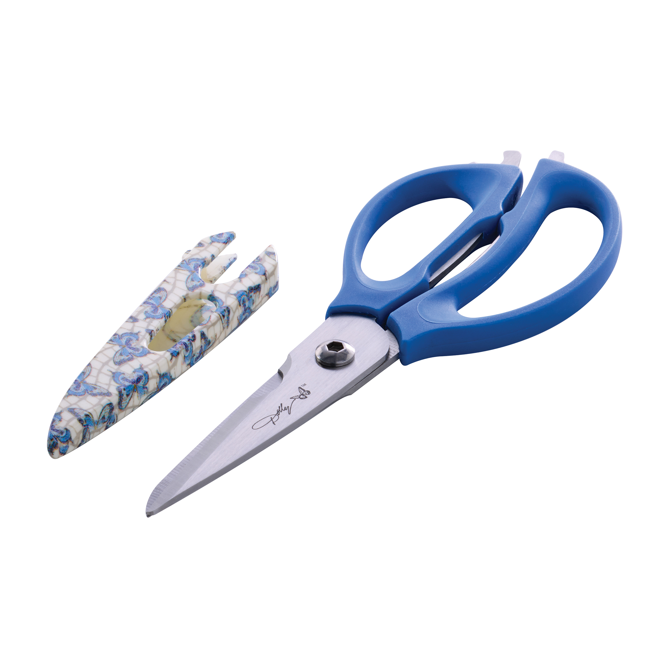 Dolly Parton 4-in-1 Kitchen Scissors with Blue Butterfly Pattern for Everyday Use