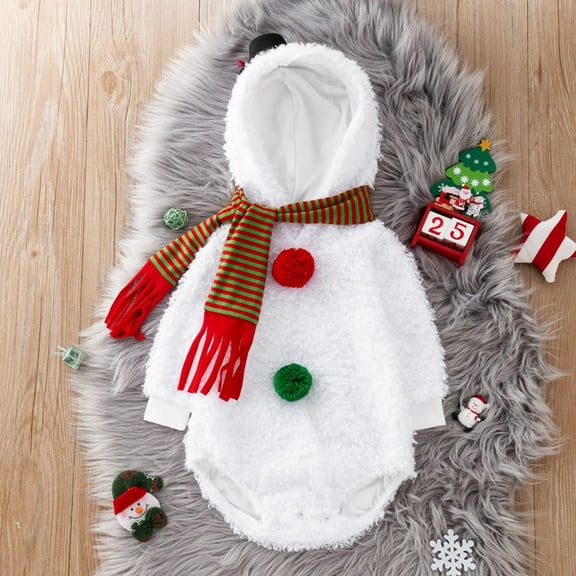 Lilgiuy Baby Boys Girls Winter Junmpsuit Christmas Snowman Modelling Fleece Hooded Romper Scarf Sets Outwear for 3-24 Months